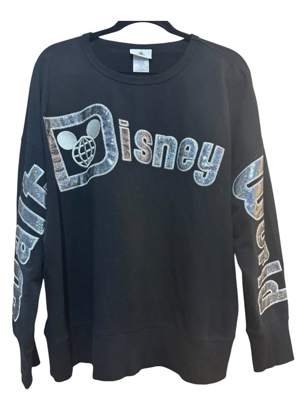 Disney Parks Walt Disney World Silver Metallic Sparkle Sweatshirt Black 2X